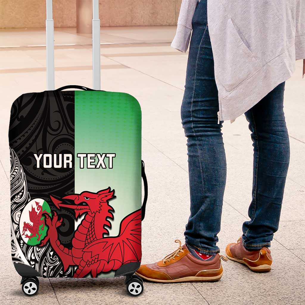 New Zealand and Wales Rugby Custom Luggage Cover Aotearoa All Black Combine Welsh Dragon - Polynesian Pride