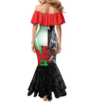 New Zealand and Wales Rugby Custom Mermaid Dress Aotearoa All Black Combine Welsh Dragon LT14 - Polynesian Pride