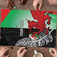 New Zealand and Wales Rugby Custom Puzzle Aotearoa All Black Combine Welsh Dragon - Polynesian Pride