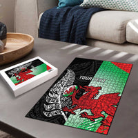 New Zealand and Wales Rugby Custom Puzzle Aotearoa All Black Combine Welsh Dragon - Polynesian Pride