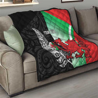 New Zealand and Wales Rugby Custom Quilt Aotearoa All Black Combine Welsh Dragon - Polynesian Pride