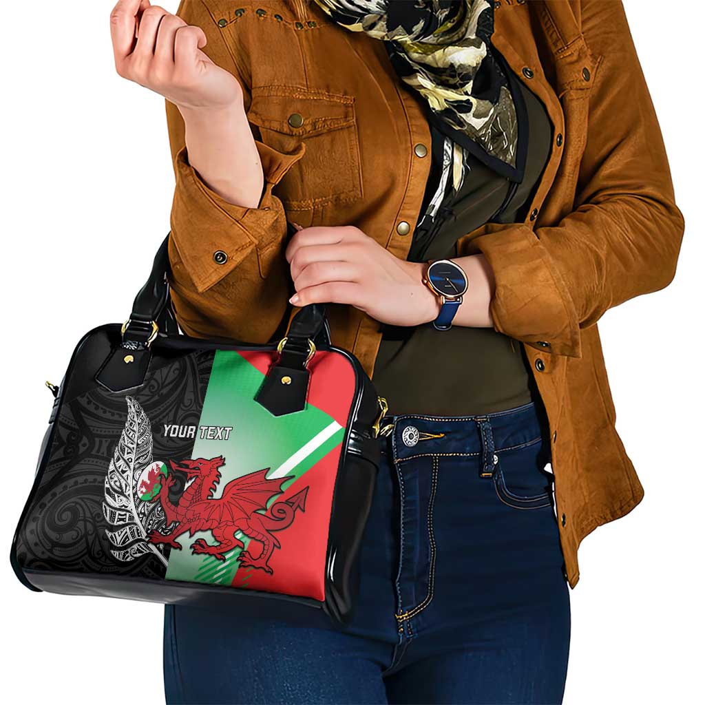 New Zealand and Wales Rugby Custom Shoulder Handbag Aotearoa All Black Combine Welsh Dragon - Polynesian Pride