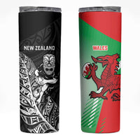 New Zealand and Wales Rugby Custom Skinny Tumbler Aotearoa All Black Combine Welsh Dragon LT14 Black - Polynesian Pride