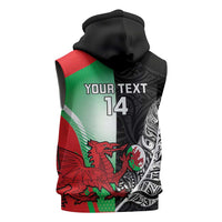 New Zealand and Wales Rugby Custom Sleeveless Hoodie Aotearoa All Black Combine Welsh Dragon LT14 - Polynesian Pride