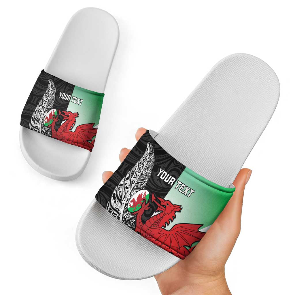 New Zealand and Wales Rugby Custom Slide Sandals Aotearoa All Black Combine Welsh Dragon - Polynesian Pride
