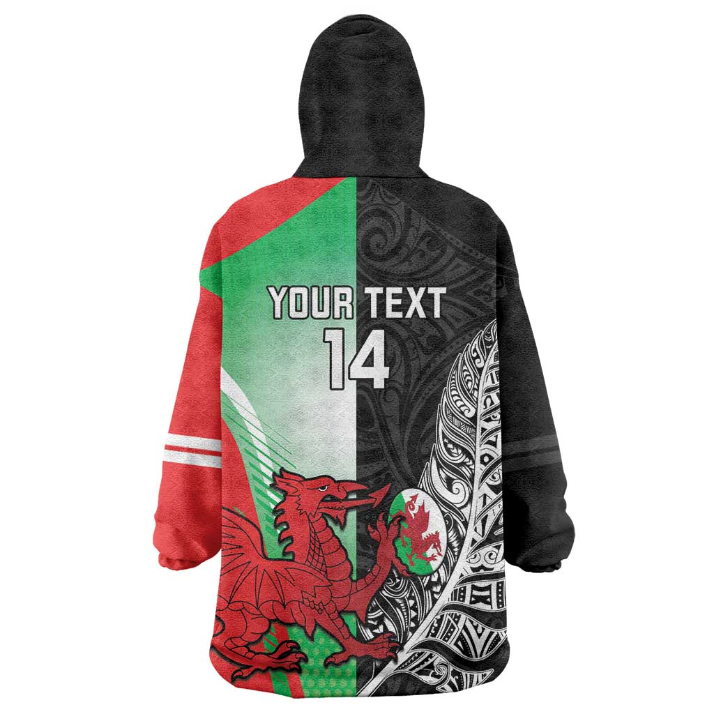 New Zealand and Wales Rugby Custom Wearable Blanket Hoodie Aotearoa All Black Combine Welsh Dragon LT14 - Polynesian Pride