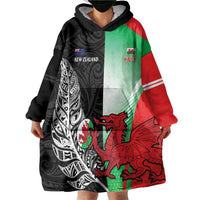 New Zealand and Wales Rugby Custom Wearable Blanket Hoodie Aotearoa All Black Combine Welsh Dragon LT14 - Polynesian Pride