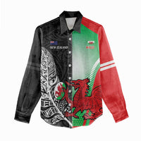 New Zealand and Wales Rugby Custom Women Casual Shirt Aotearoa All Black Combine Welsh Dragon LT14 - Polynesian Pride