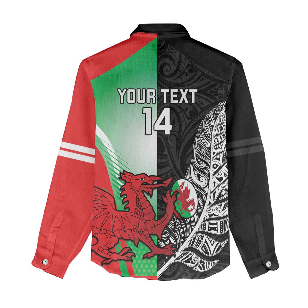 New Zealand and Wales Rugby Custom Women Casual Shirt Aotearoa All Black Combine Welsh Dragon LT14 - Polynesian Pride
