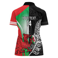 New Zealand and Wales Rugby Custom Women Polo Shirt Aotearoa All Black Combine Welsh Dragon LT14 - Polynesian Pride