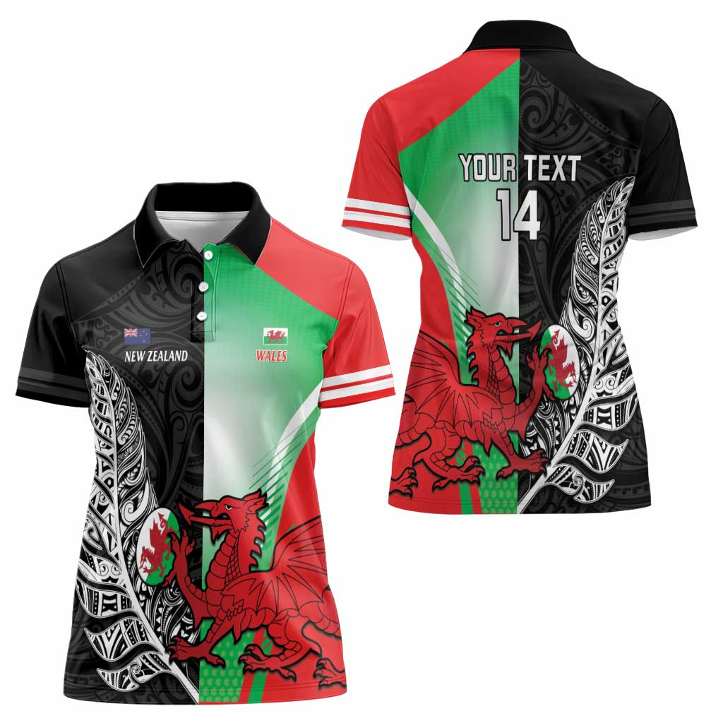 New Zealand and Wales Rugby Custom Women Polo Shirt Aotearoa All Black Combine Welsh Dragon LT14 - Polynesian Pride