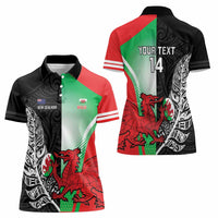 New Zealand and Wales Rugby Custom Women Polo Shirt Aotearoa All Black Combine Welsh Dragon LT14 - Polynesian Pride