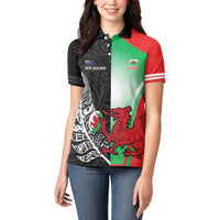New Zealand and Wales Rugby Custom Women Polo Shirt Aotearoa All Black Combine Welsh Dragon LT14 - Polynesian Pride