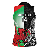 New Zealand and Wales Rugby Custom Women Sleeveless Polo Shirt Aotearoa All Black Combine Welsh Dragon LT14 - Polynesian Pride