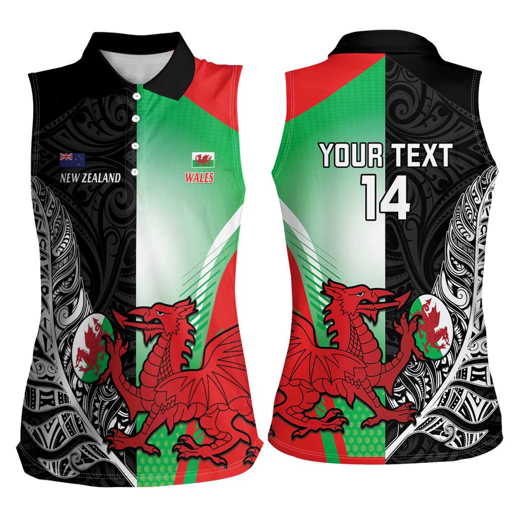 New Zealand and Wales Rugby Custom Women Sleeveless Polo Shirt Aotearoa All Black Combine Welsh Dragon LT14 - Polynesian Pride