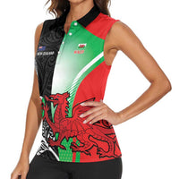 New Zealand and Wales Rugby Custom Women Sleeveless Polo Shirt Aotearoa All Black Combine Welsh Dragon LT14 - Polynesian Pride
