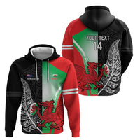 New Zealand and Wales Rugby Custom Zip Hoodie Aotearoa All Black Combine Welsh Dragon - Polynesian Pride