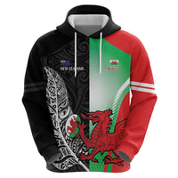 New Zealand and Wales Rugby Custom Zip Hoodie Aotearoa All Black Combine Welsh Dragon - Polynesian Pride