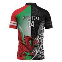 New Zealand and Wales Rugby Custom Zipper Polo Shirt Aotearoa All Black Combine Welsh Dragon LT14 - Polynesian Pride