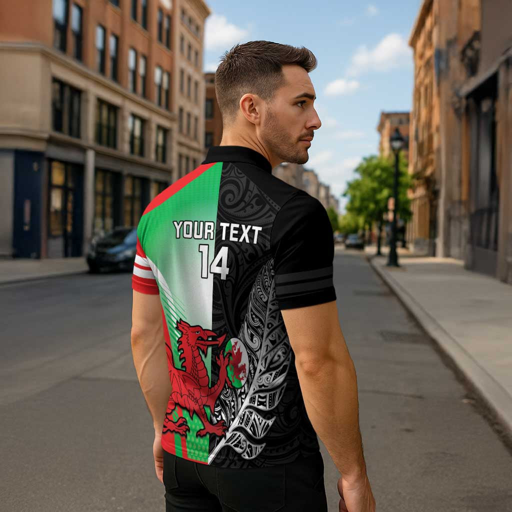 New Zealand and Wales Rugby Custom Zipper Polo Shirt Aotearoa All Black Combine Welsh Dragon LT14 - Polynesian Pride