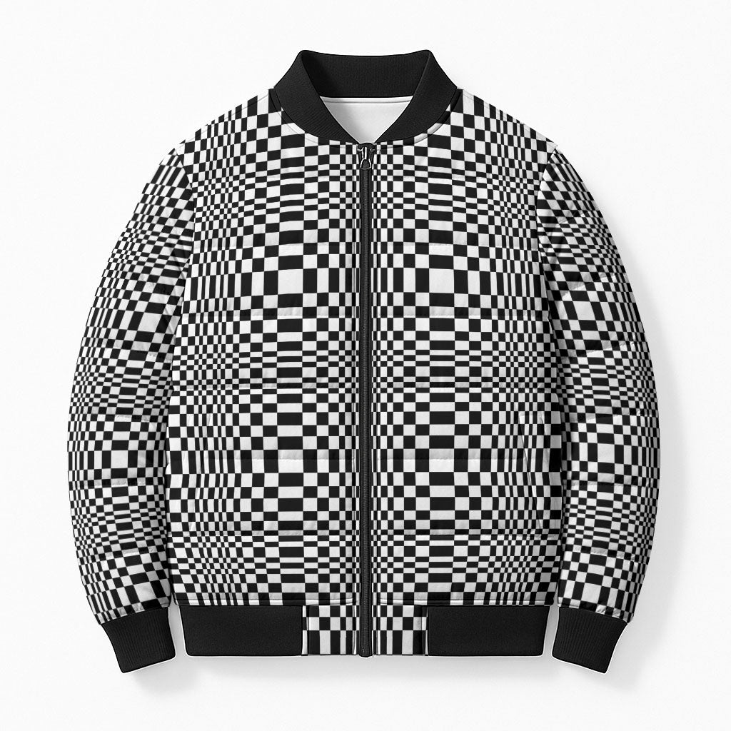 Black White Filipino Binakol Motifs Bomber Puffer Jacket Mabuhay Philippines Festival Kusikus Pattern LT14 Unisex Black - Polynesian Pride