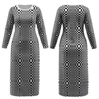 Black White Filipino Binakol Motifs Couples Matching Long Sleeve Bodycon Dress and Long Sleeve Button Shirt Mabuhay Philippines Festival Kusikus Pattern LT14 - Polynesian Pride