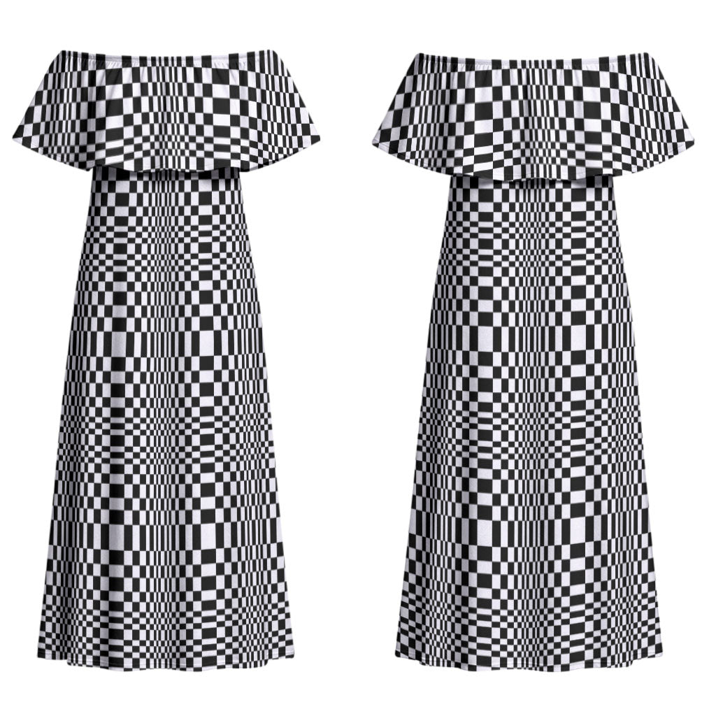 Black White Filipino Binakol Motifs Couples Matching Off Shoulder Maxi Dress and Hawaiian Shirt Mabuhay Philippines Festival Kusikus Pattern LT14 - Polynesian Pride