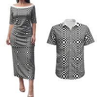 Black White Filipino Binakol Motifs Couples Matching Puletasi and Hawaiian Shirt Mabuhay Philippines Festival Kusikus Pattern LT14 Black - Polynesian Pride