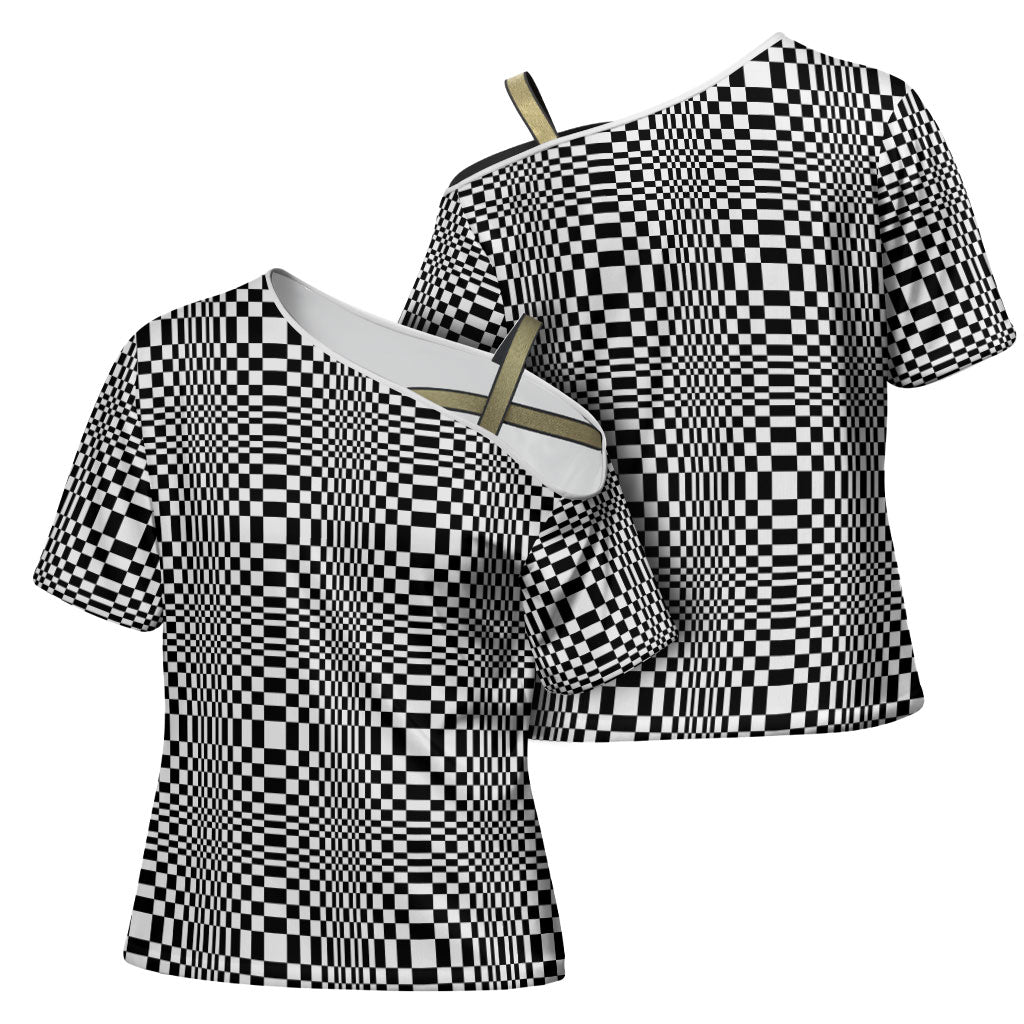 Black White Filipino Binakol Motifs Cross Shoulder Shirt Mabuhay Philippines Festival Kusikus Pattern LT14 - Polynesian Pride