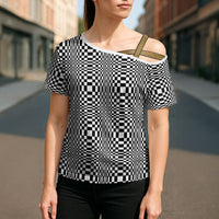 Black White Filipino Binakol Motifs Cross Shoulder Shirt Mabuhay Philippines Festival Kusikus Pattern LT14 - Polynesian Pride
