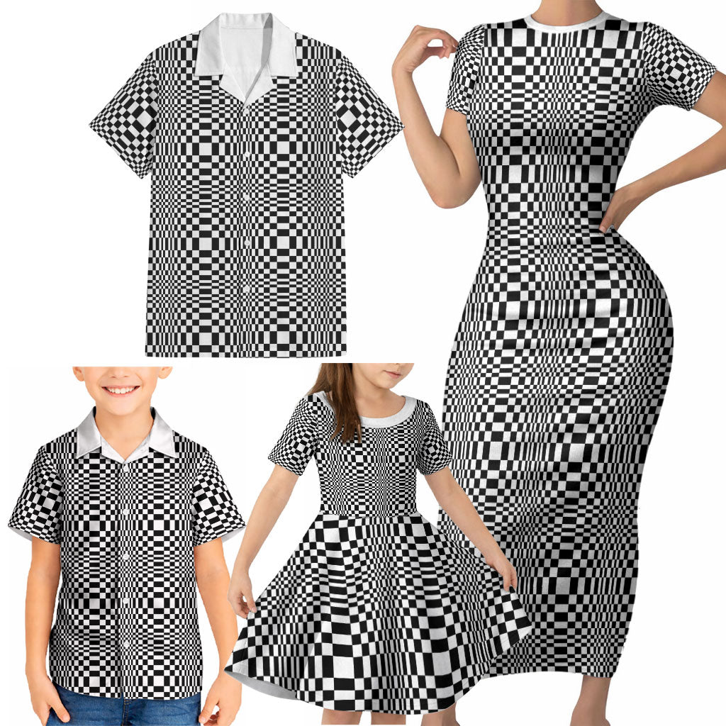 Black White Filipino Binakol Motifs Family Matching Short Sleeve Bodycon Dress and Hawaiian Shirt Mabuhay Philippines Festival Kusikus Pattern