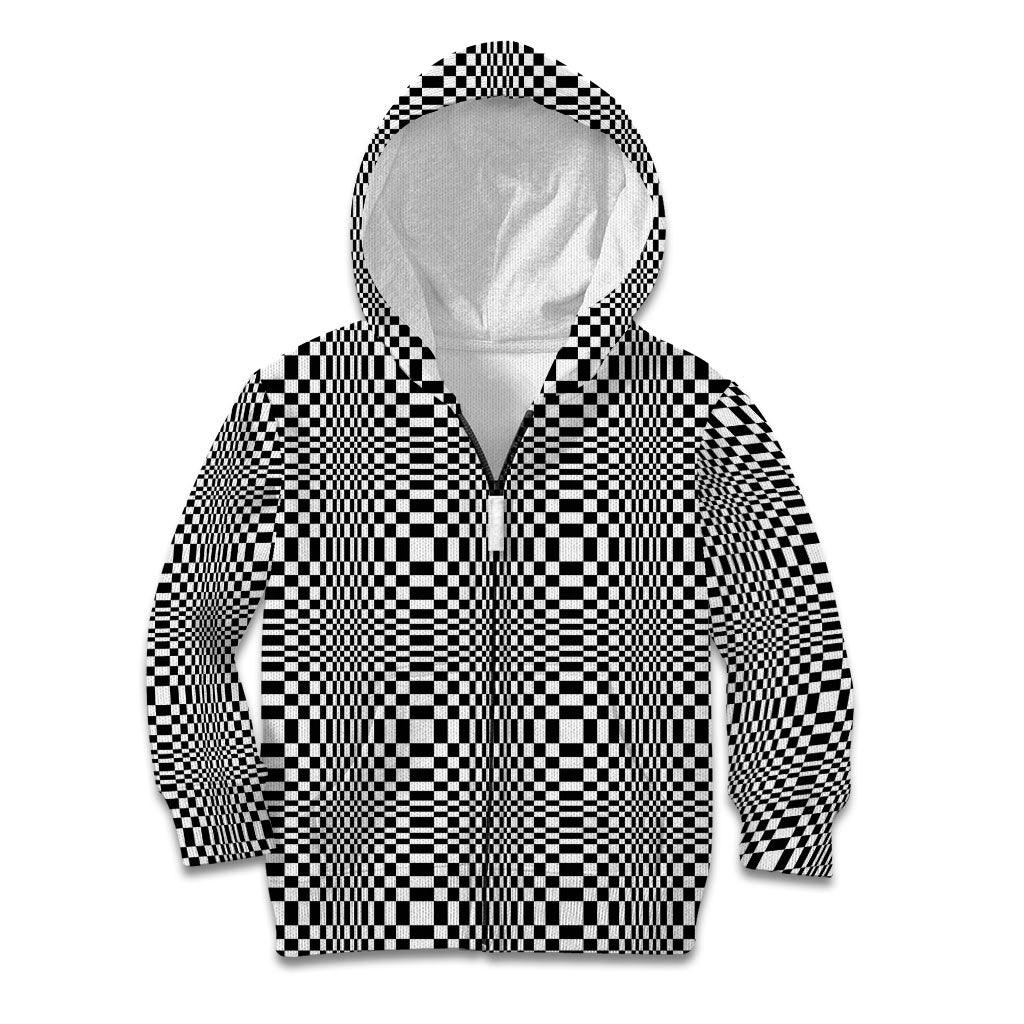 Black White Filipino Binakol Motifs Kid Hoodie Mabuhay Philippines Festival Kusikus Pattern LT14 Zip Hoodie Black - Polynesian Pride