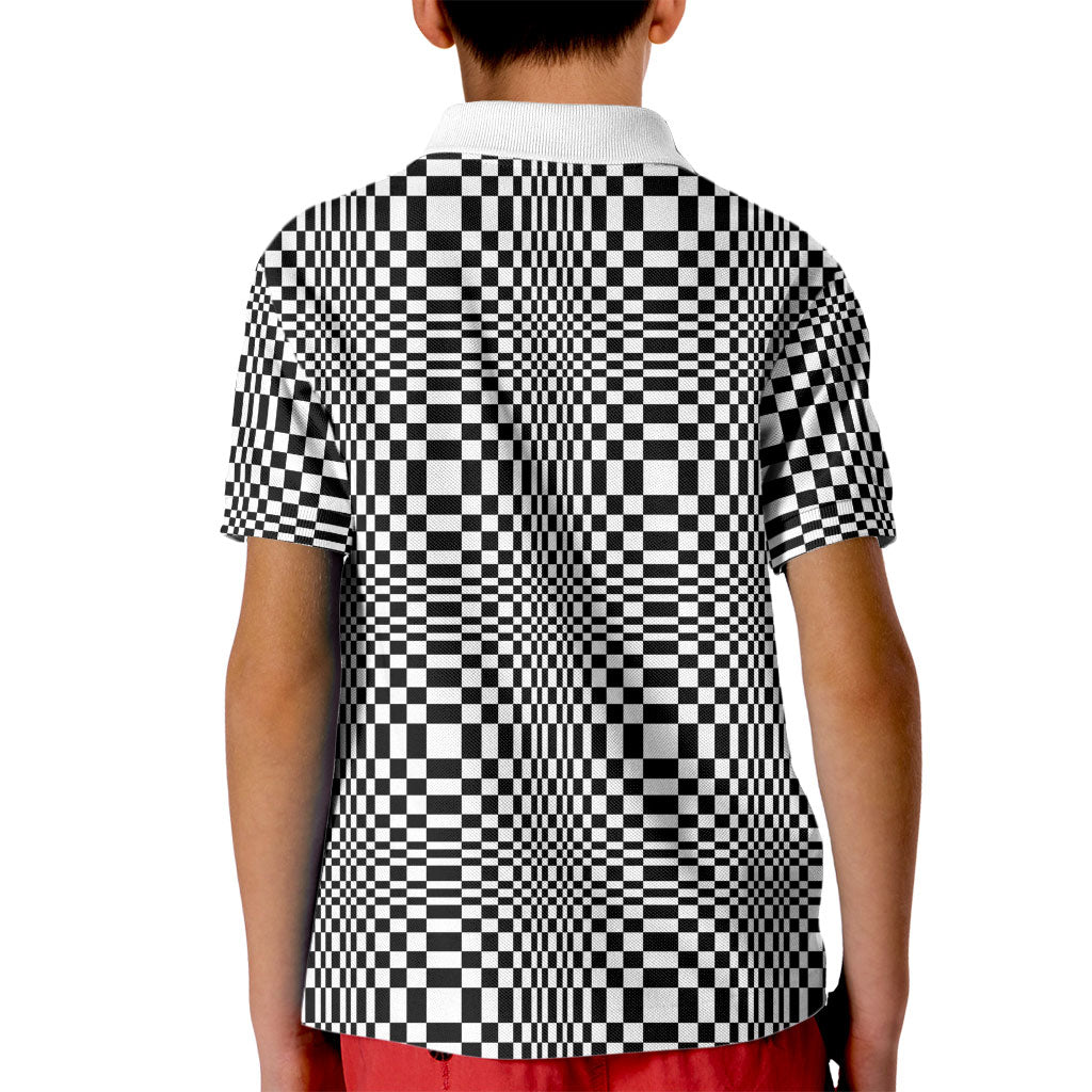 Black White Filipino Binakol Motifs Kid Polo Shirt Mabuhay Philippines Festival Kusikus Pattern LT14 - Polynesian Pride