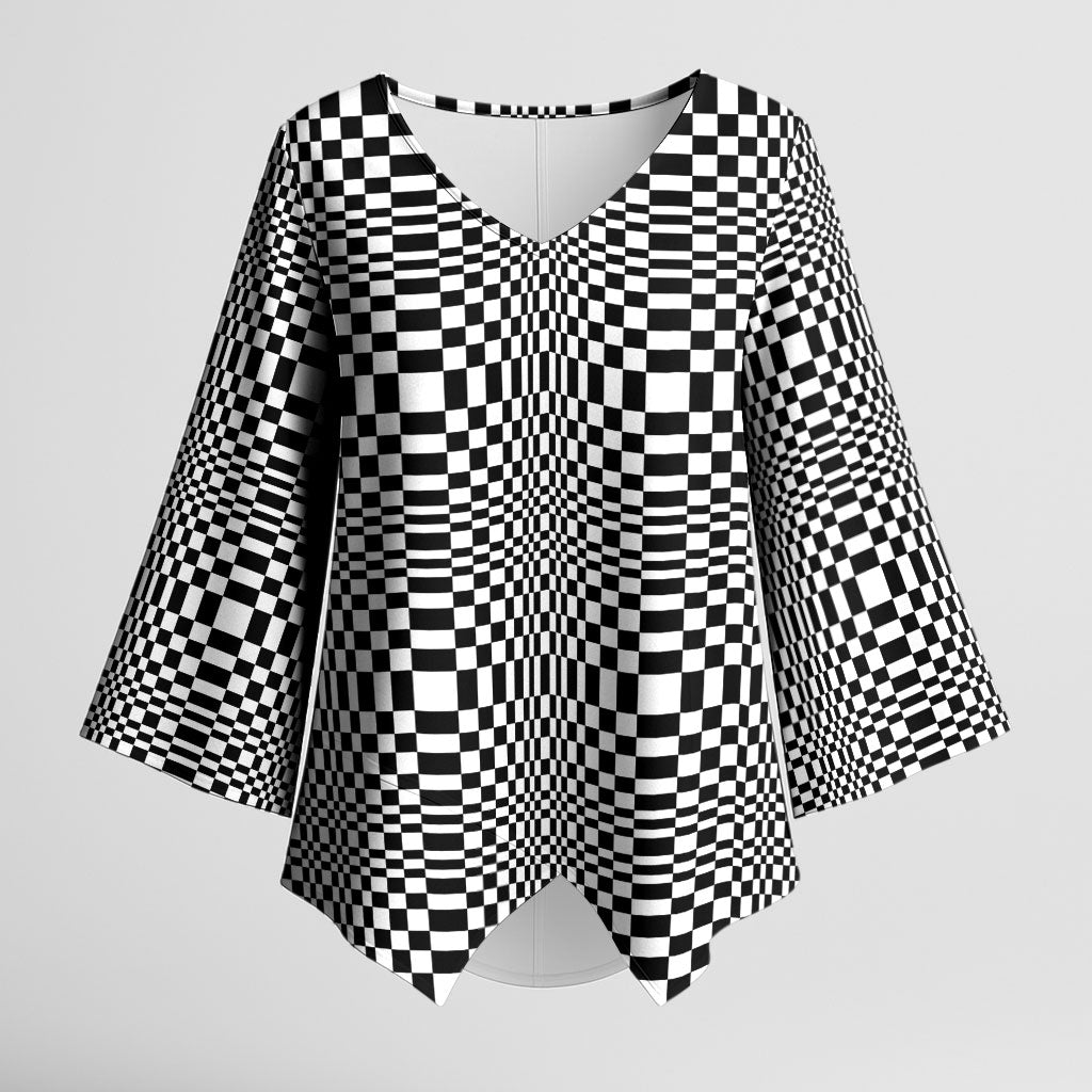 Black White Filipino Binakol Motifs Kimono Sleeve Blouse Mabuhay Philippines Festival Kusikus Pattern LT14 Female Black - Polynesian Pride