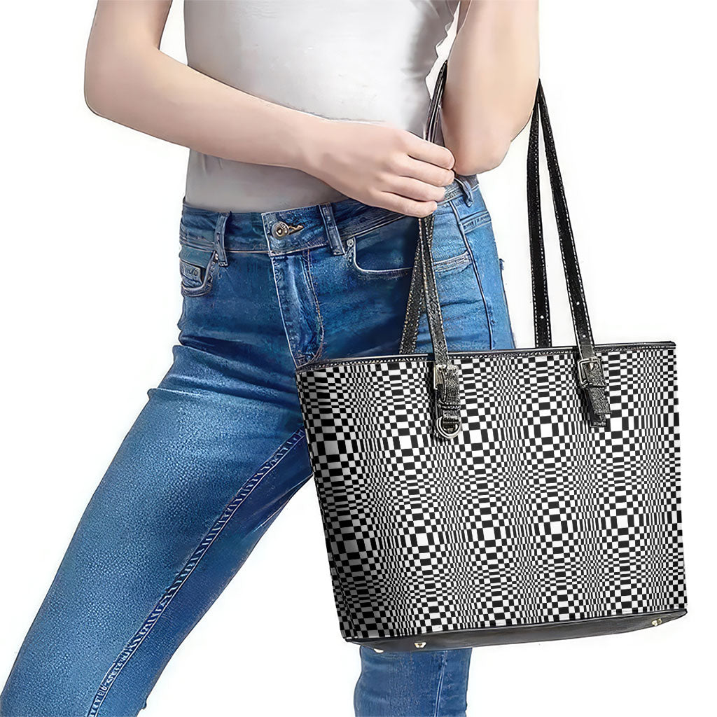 Black White Filipino Binakol Motifs Leather Tote Bag Mabuhay Philippines Festival Kusikus Pattern LT14 - Polynesian Pride