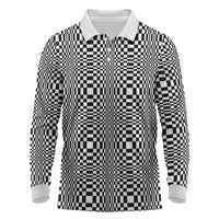 Black White Filipino Binakol Motifs Long Sleeve Polo Shirt Mabuhay Philippines Festival Kusikus Pattern LT14 Black - Polynesian Pride
