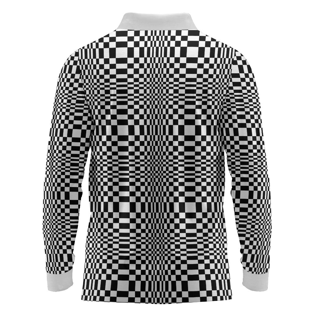 Black White Filipino Binakol Motifs Long Sleeve Polo Shirt Mabuhay Philippines Festival Kusikus Pattern LT14 - Polynesian Pride