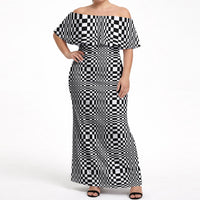 Black White Filipino Binakol Motifs Off Shoulder Maxi Dress Mabuhay Philippines Festival Kusikus Pattern LT14 Women Black - Polynesian Pride