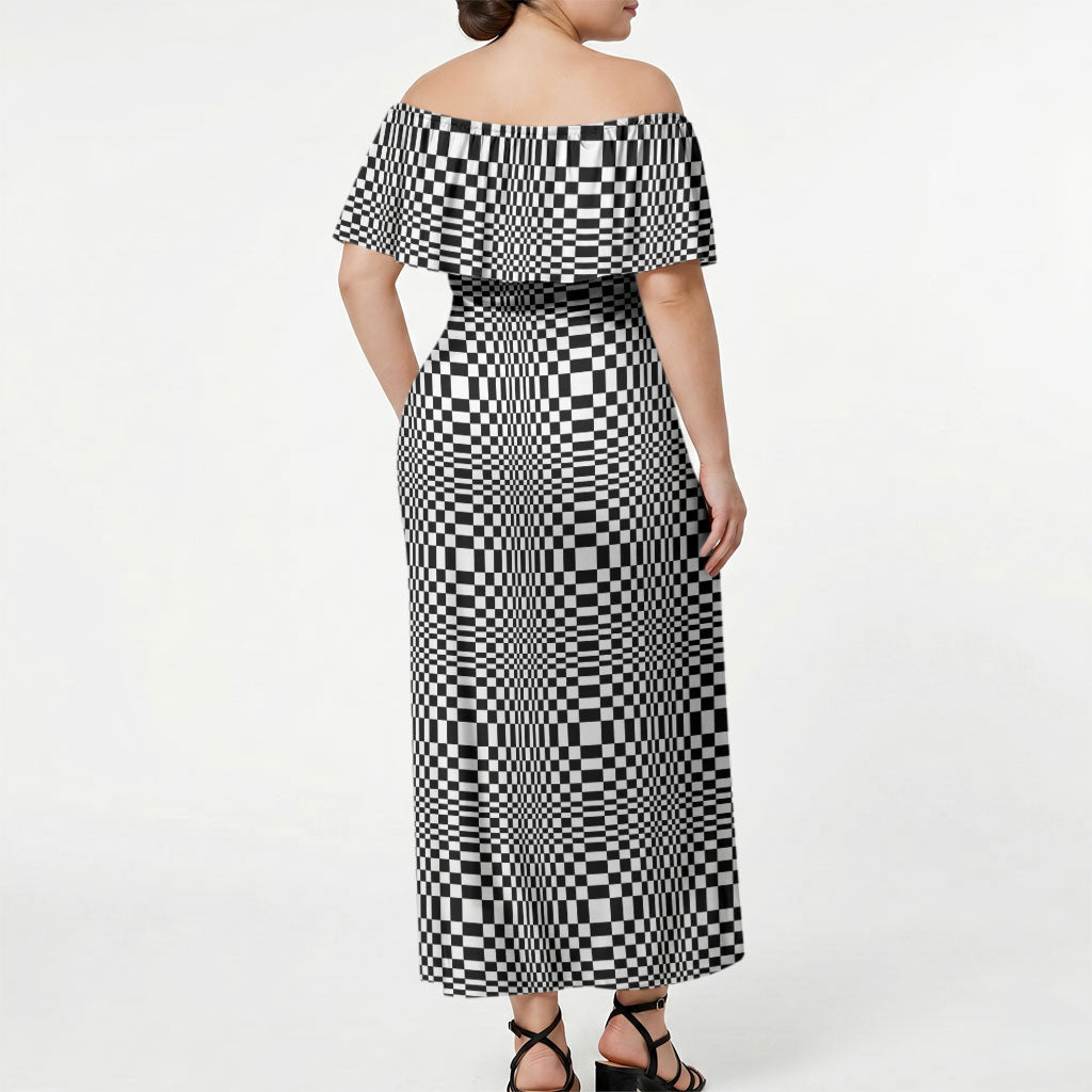 Black White Filipino Binakol Motifs Off Shoulder Maxi Dress Mabuhay Philippines Festival Kusikus Pattern LT14 - Polynesian Pride