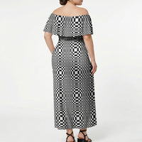 Black White Filipino Binakol Motifs Off Shoulder Maxi Dress Mabuhay Philippines Festival Kusikus Pattern LT14 - Polynesian Pride