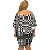 Black White Filipino Binakol Motifs Off Shoulder Short Dress Mabuhay Philippines Festival Kusikus Pattern LT14 - Polynesian Pride