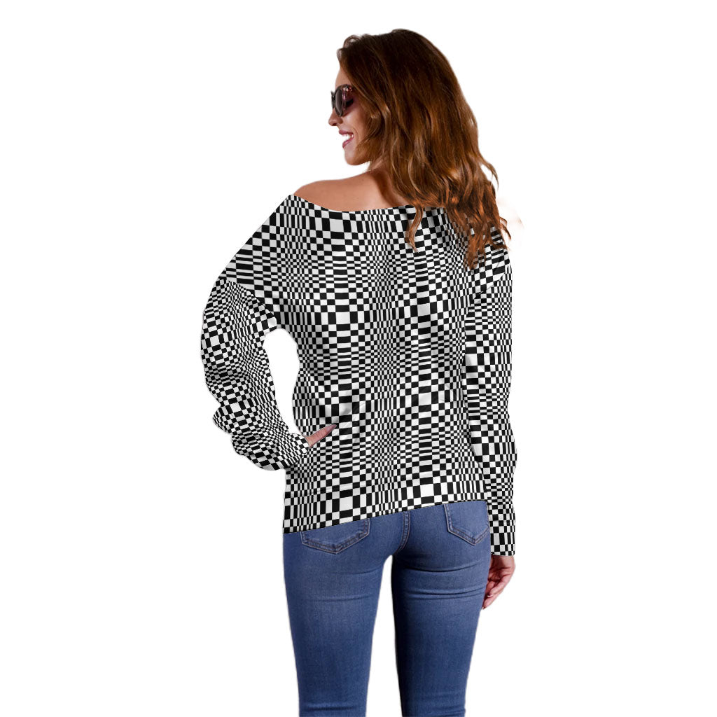 Black White Filipino Binakol Motifs Off Shoulder Sweater Mabuhay Philippines Festival Kusikus Pattern LT14 - Polynesian Pride