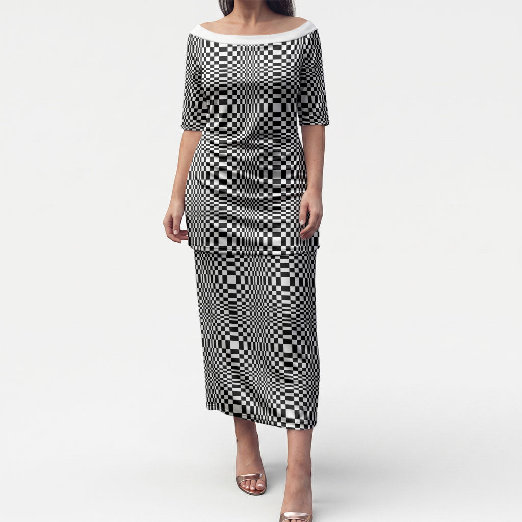 Black White Filipino Binakol Motifs Puletasi Mabuhay Philippines Festival Kusikus Pattern LT14 Long Dress Black - Polynesian Pride