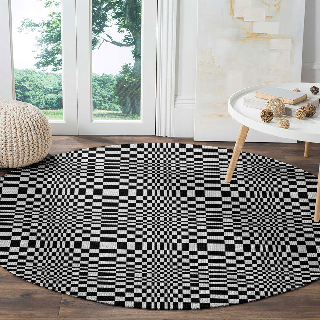 Black White Filipino Binakol Motifs Round Carpet Mabuhay Philippines Festival Kusikus Pattern LT14 - Polynesian Pride