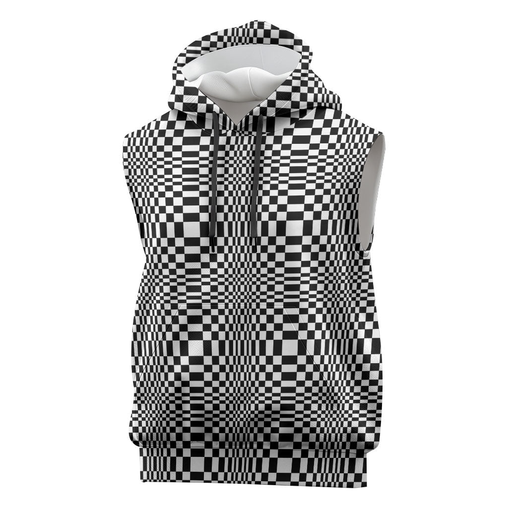 Black White Filipino Binakol Motifs Sleeveless Hoodie Mabuhay Philippines Festival Kusikus Pattern LT14 Black - Polynesian Pride