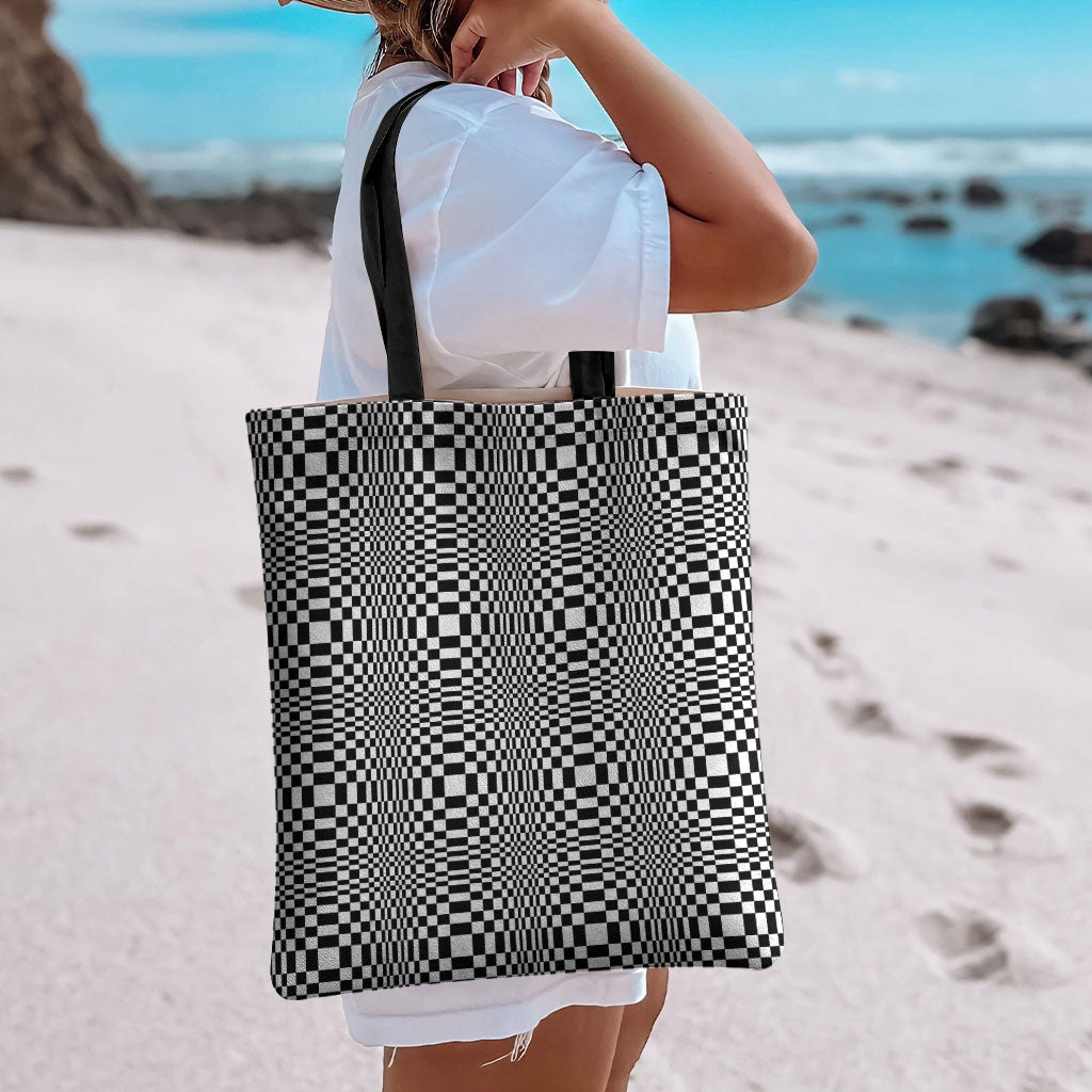 Black White Filipino Binakol Motifs Tote Bag Mabuhay Philippines Festival Kusikus Pattern LT14 - Polynesian Pride