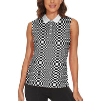 Black White Filipino Binakol Motifs Women Sleeveless Polo Shirt Mabuhay Philippines Festival Kusikus Pattern LT14 - Polynesian Pride