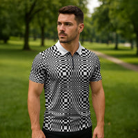Black White Filipino Binakol Motifs Zipper Polo Shirt Mabuhay Philippines Festival Kusikus Pattern LT14 - Polynesian Pride