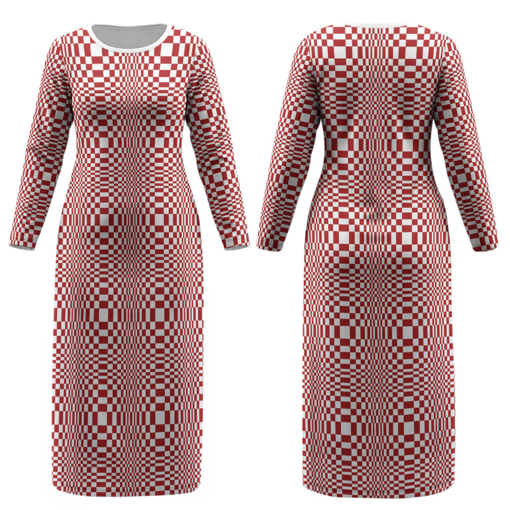 Red White Filipino Binakol Motifs Couples Matching Long Sleeve Bodycon Dress and Hawaiian Shirt Mabuhay Philippines Festival Kusikus Pattern LT14 - Polynesian Pride