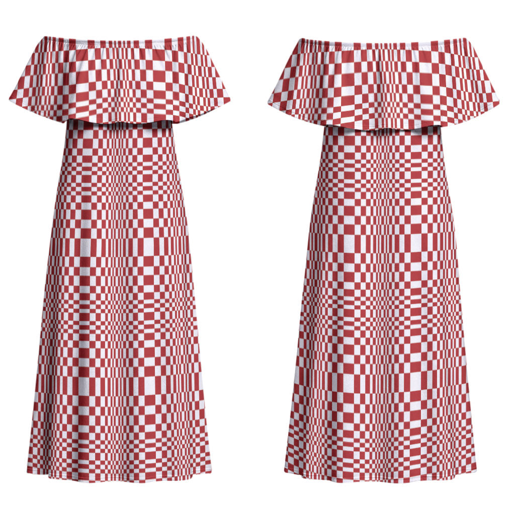 Red White Filipino Binakol Motifs Couples Matching Off Shoulder Maxi Dress and Long Sleeve Button Shirt Mabuhay Philippines Festival Kusikus Pattern LT14 - Polynesian Pride